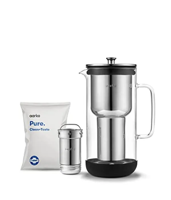 Aarke Purifier waterfilterkan met RVS-filterpatroon en navulzak Pure filterkorrels