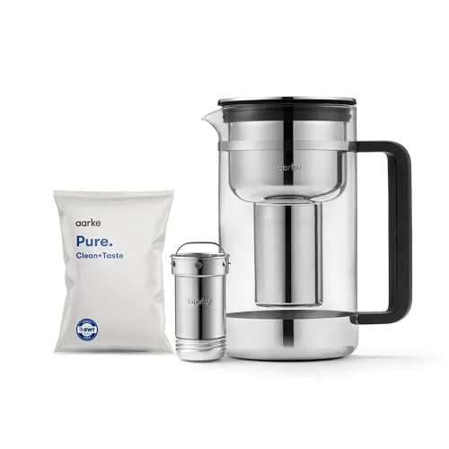 Aarke Purifier Large waterfilterkan met RVS-filterpatroon en navulzak Pure filterkorrels
