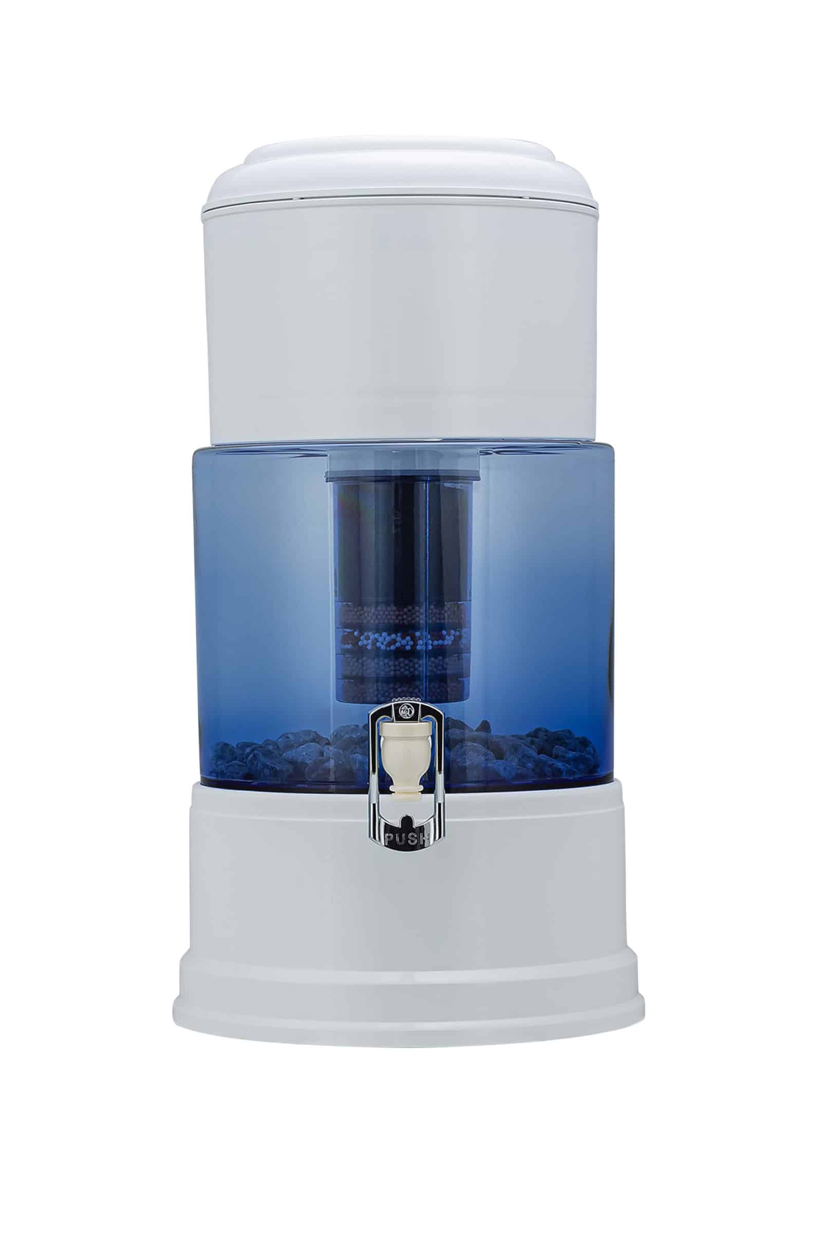 Aqualine 12 Glas waterfilter met blauw borosilicaatglas opvangbak