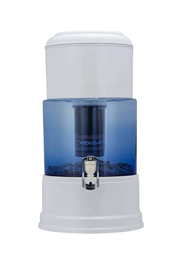 Aqualine 12 Glas waterfilter met blauw geborosilicaatglas opvangbak
