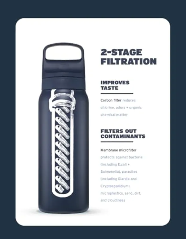 LifeStraw Go RVS 1 liter 2-traps filtratiesysteem met membraan en koolstoffilter