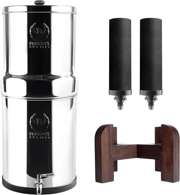 Phoenix Gravity 12 liter RVS waterfilter met teakhouten standaard