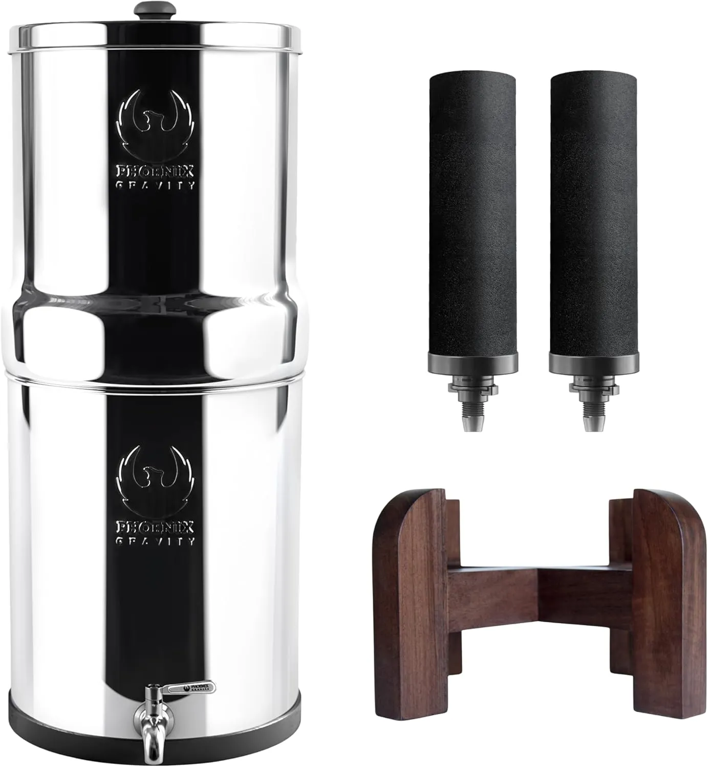 Phoenix Gravity 6 liter RVS waterfilter met teakhouten standaard