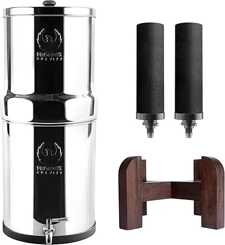 Phoenix Gravity 8 liter RVS waterfilter met teakhouten standaard
