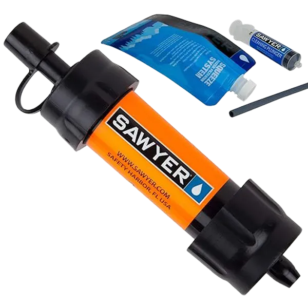 Sawyer MINI SP103 waterfilter in oranje met squeeze pouch en drinkrietje