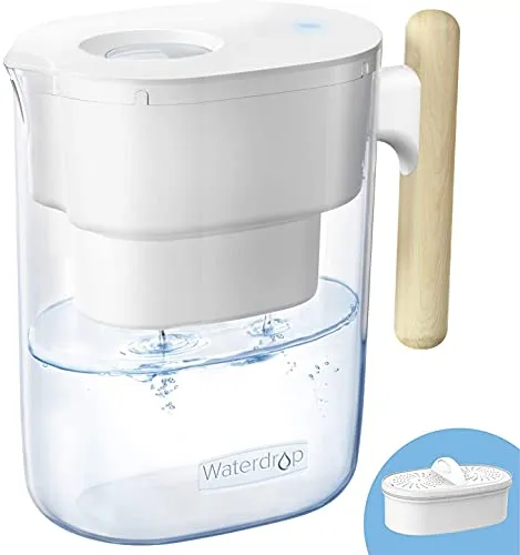 Waterdrop Chubby 10-cup waterfilterkan met houten handvat en meegeleverd filterpatroon
