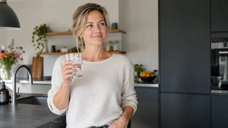 Vrouw met een glas water in een keuken