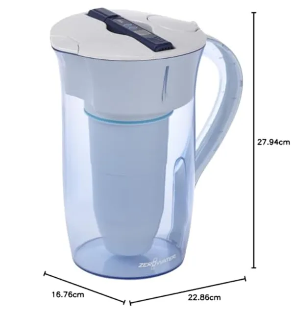 Afmetingen ZeroWater ronde kan 16,76 cm breed 22,86 cm diep 27,94 cm hoog
