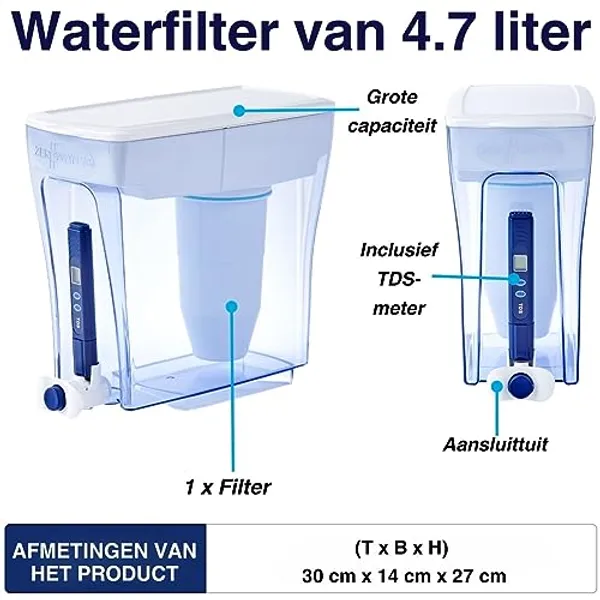 ZeroWater 4,7 liter bovenaanzicht met filter