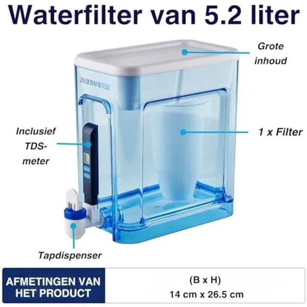 ZeroWater Ready-Read 5,2 liter dispenser met tapkraan